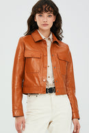 Emma Tile Women's Short Leather Jacket | Derimod