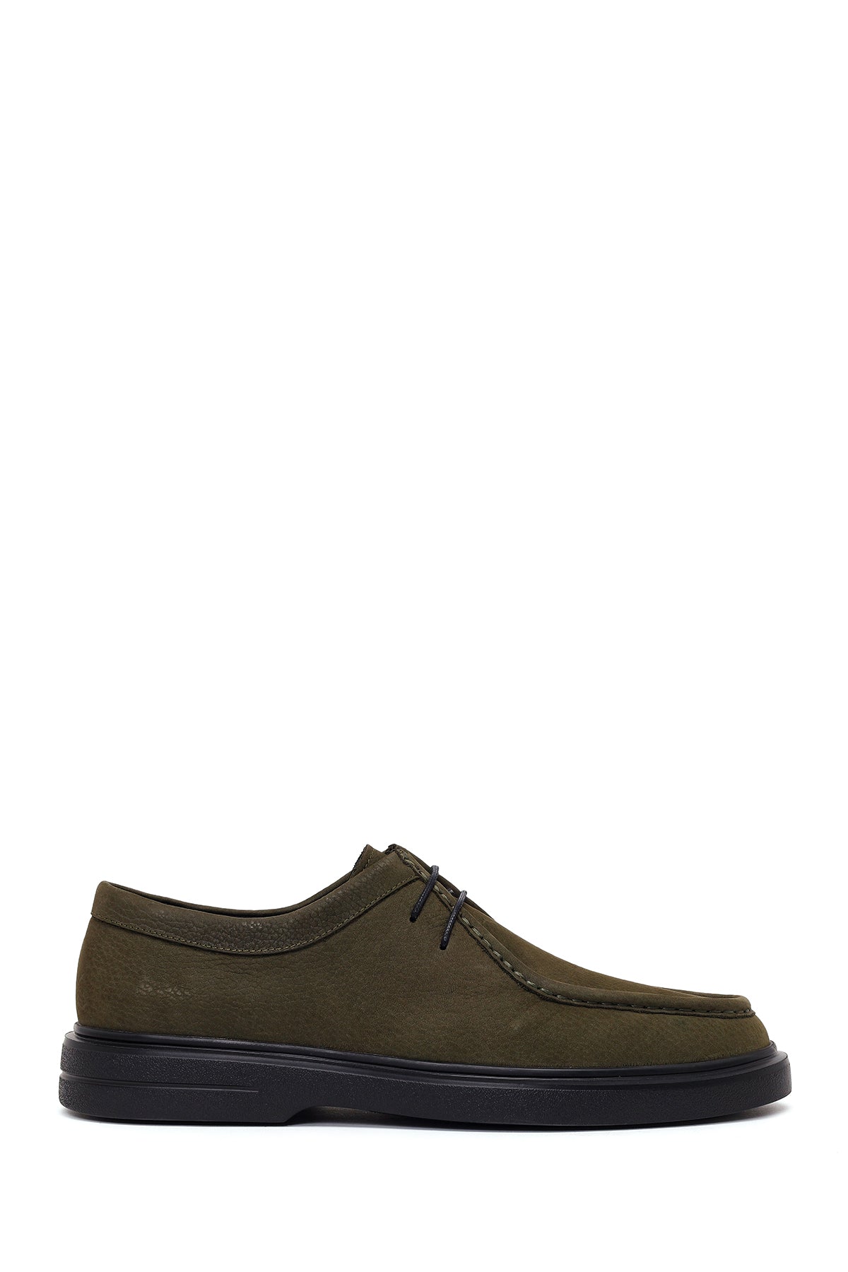 Male Khaki Lace-Up Thick-Soled Nubuck Leather Casual Shoes WM740021DN | Derimod