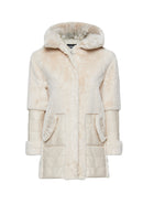 Virginia Women's Beige Hooded Teddy Leather Coat | Derimod