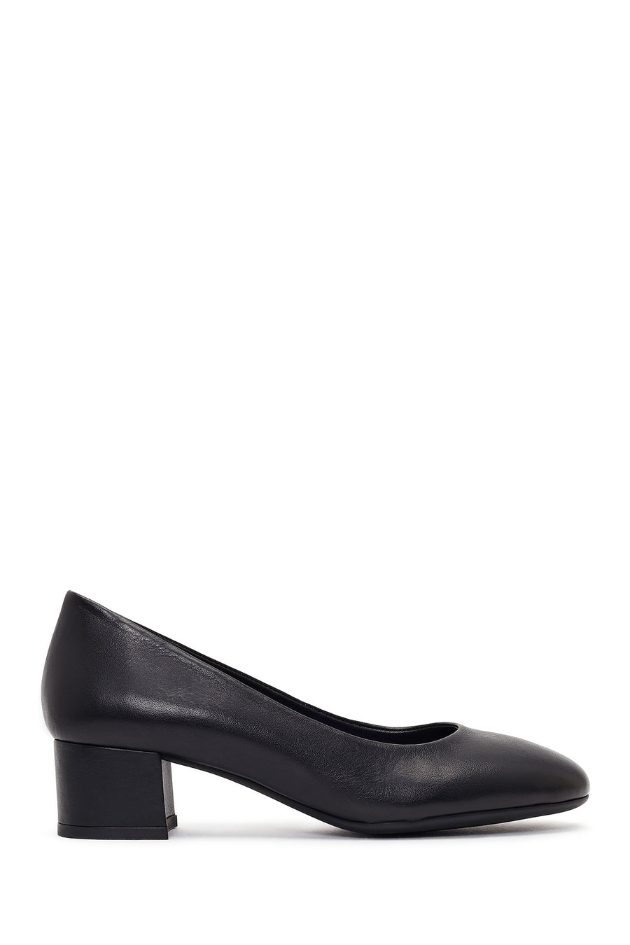 Women's Black Short Thick-Heeled Leather Shoes 26PFD140818 | Derimod