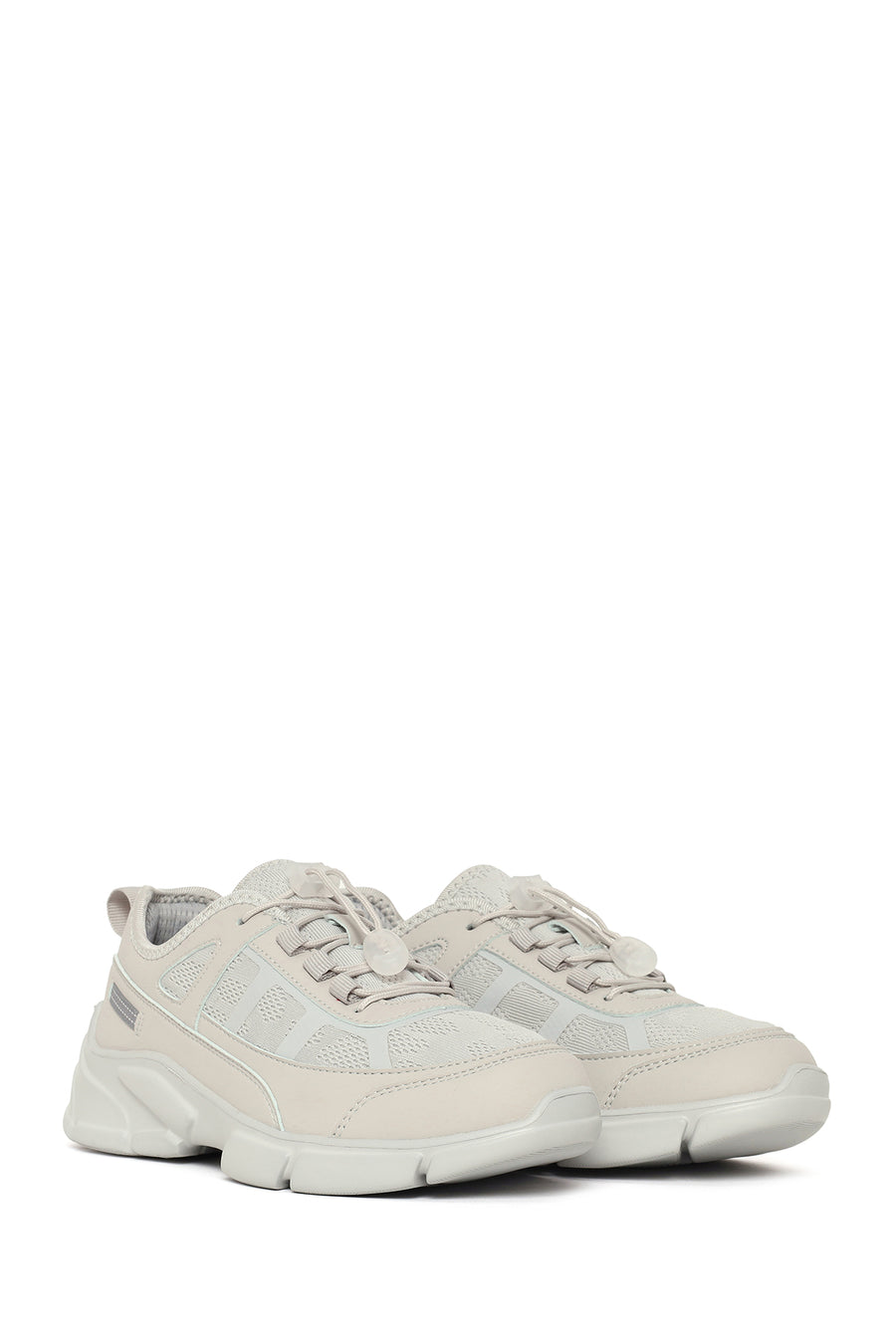 Woman Grey Lace-Up Chunky Sole Sneakers