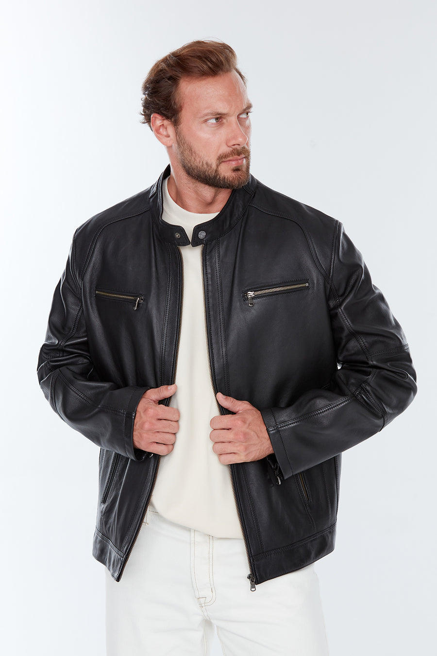 Alanzo (Plus) Men's Black Leather Jacket