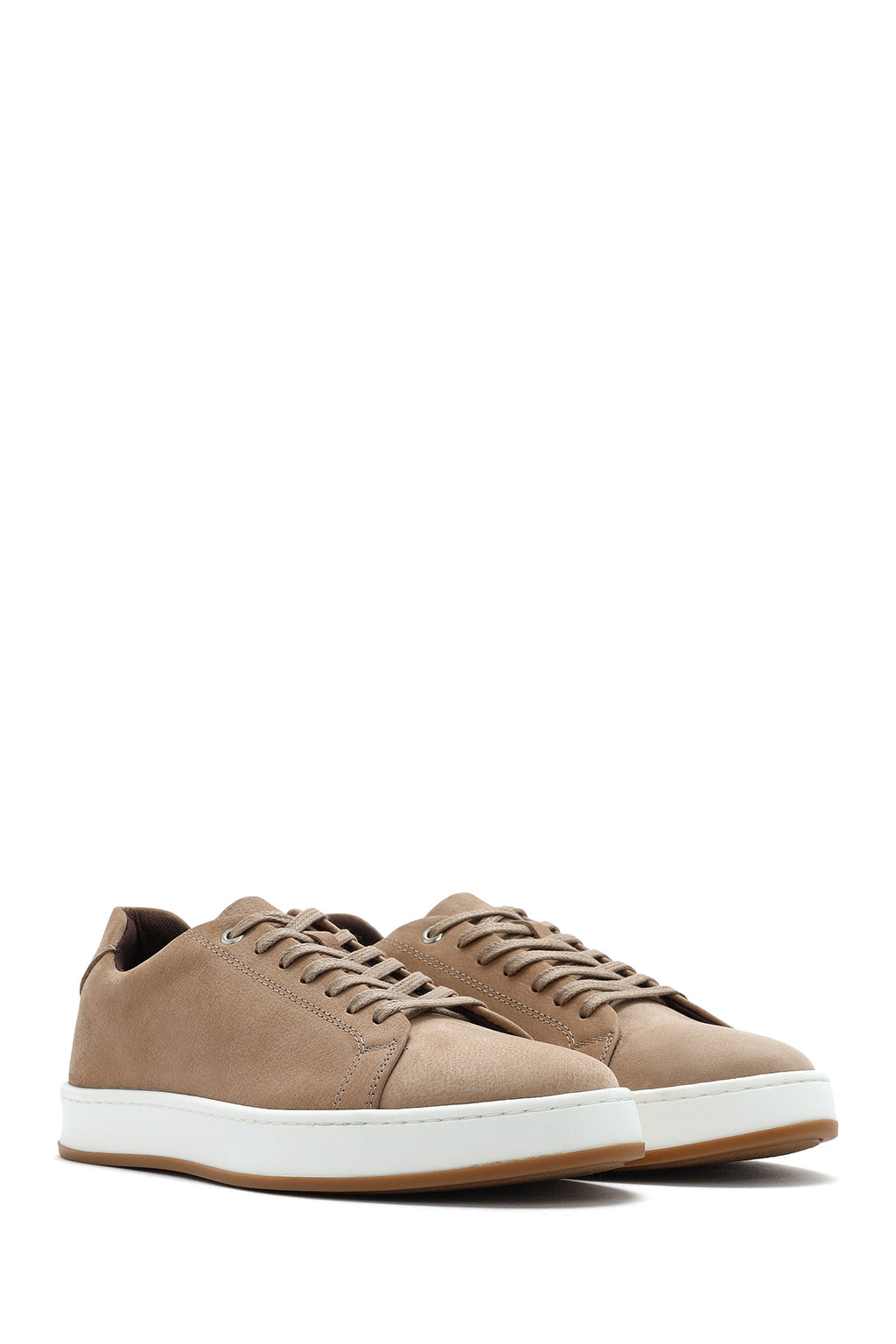 Erkek Bej Bağcıklı Nubuk Deri Sneaker
