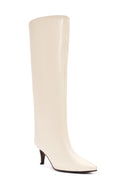 Women's Cream Thin Heel Leather Boots | Derimod