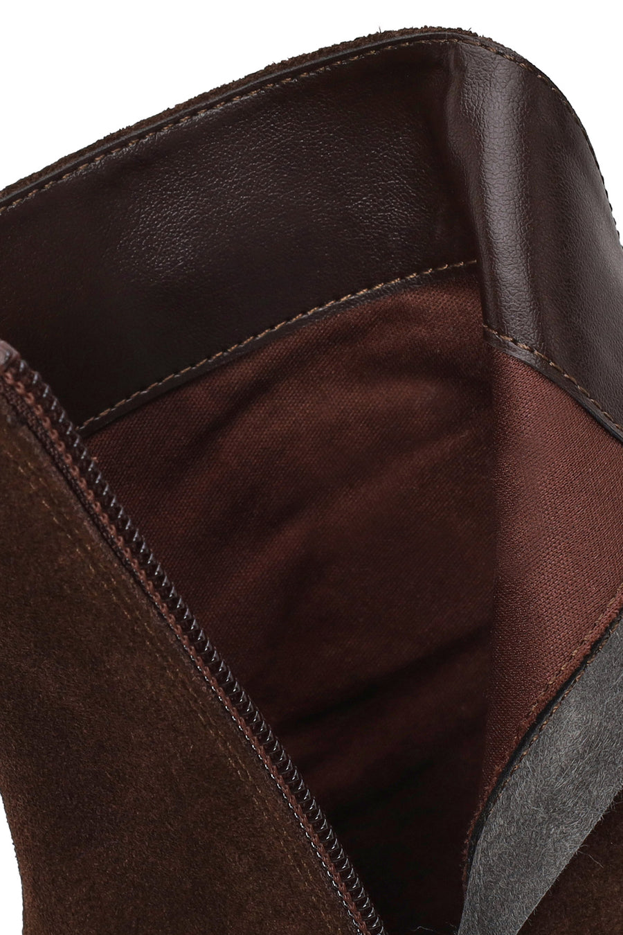 Woman Brown Zip Closure Chunky-Heeled Suede Leather Boots
