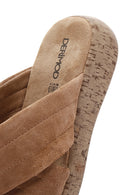 Women's Tan Suede Comfort Slippers | Derimod