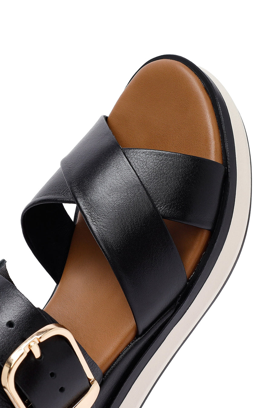 Women's Black Ankle Buckle Thick Soled Leather Sandals