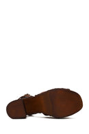 Woman Tan Ankle-Buckle Chunky-Heel Suede Sandal | Derimod