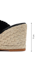 Women's Black Wedge Heeled Suede Leather Espadrille Slippers | Derimod