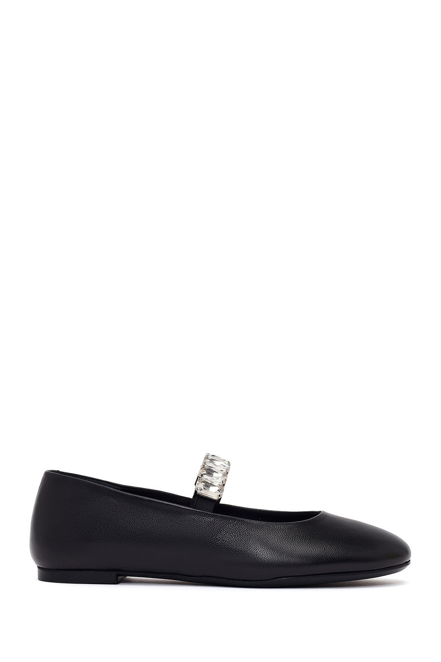 Woman Black Embellished Leather Ballerine Shoes 26PFD141518 | Derimod
