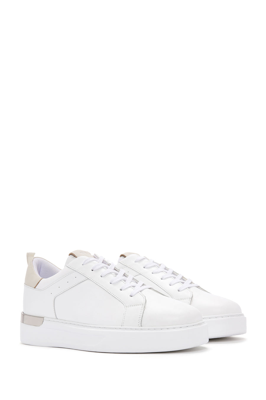 Men's White Lace-Up Leather Sneaker