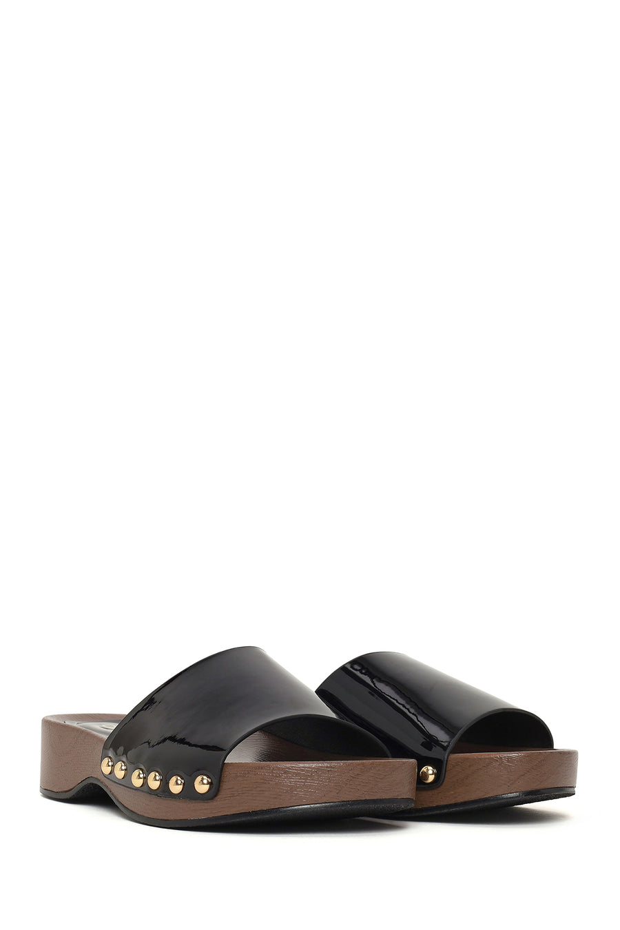 Woman Black Thick-Soled Patent Leather Slippers