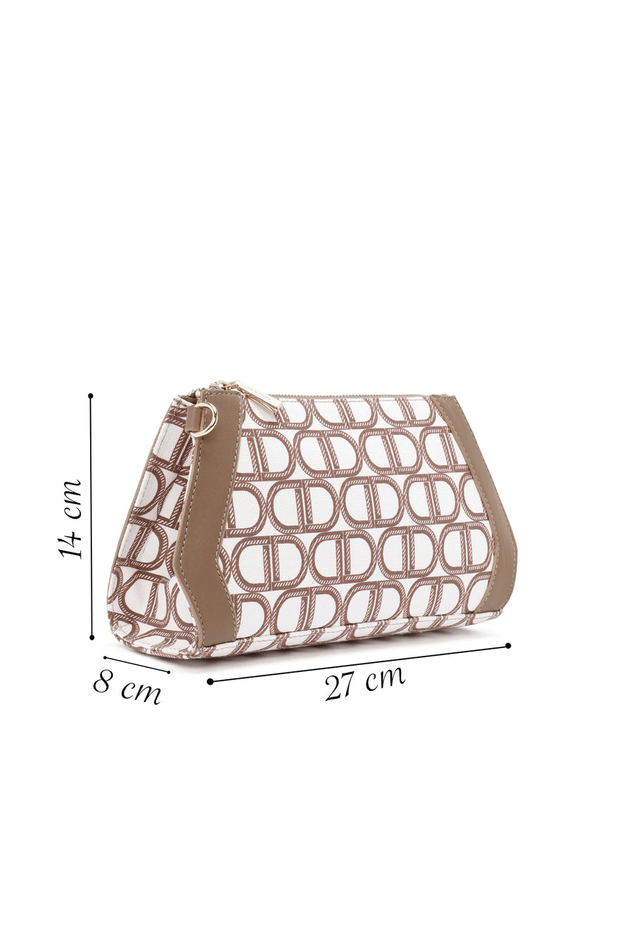 Women's Beige Long Strap Fabric Monogram Patterned Clutch Bag