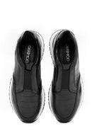 Men's Black Crocodile Patterned Leather Sneakers | Derimod