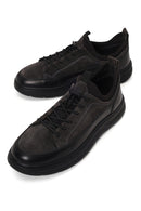 Male Gray Lace-Up Thick-Soled Leather Sneaker | Derimod