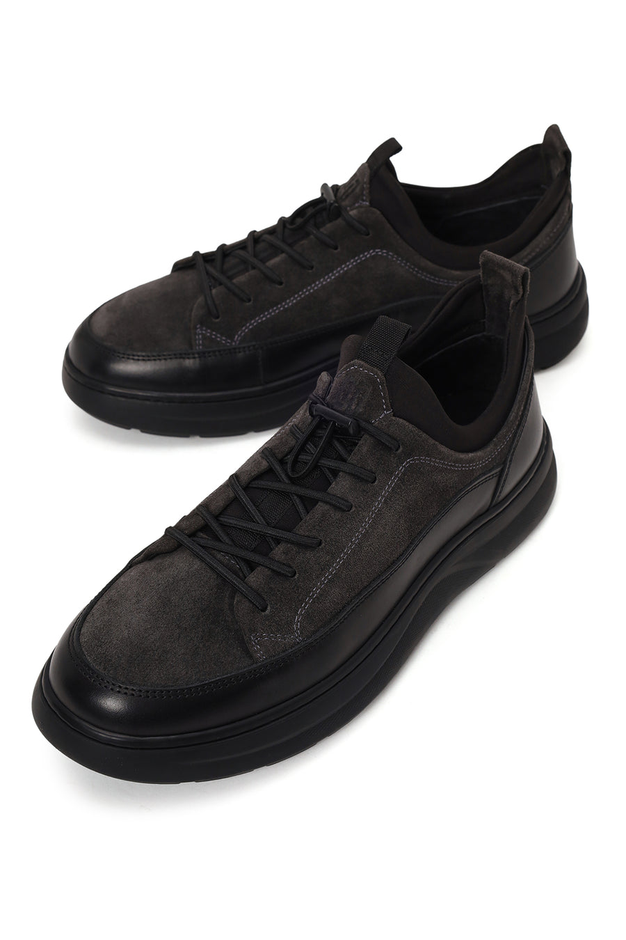 Male Gray Lace-Up Thick-Soled Leather Sneaker
