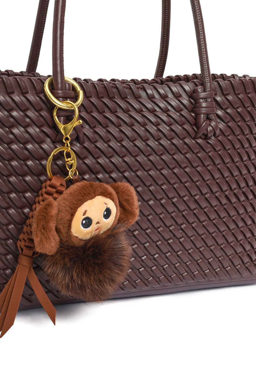 Women's Brown Braided Charm Shoulder Bag