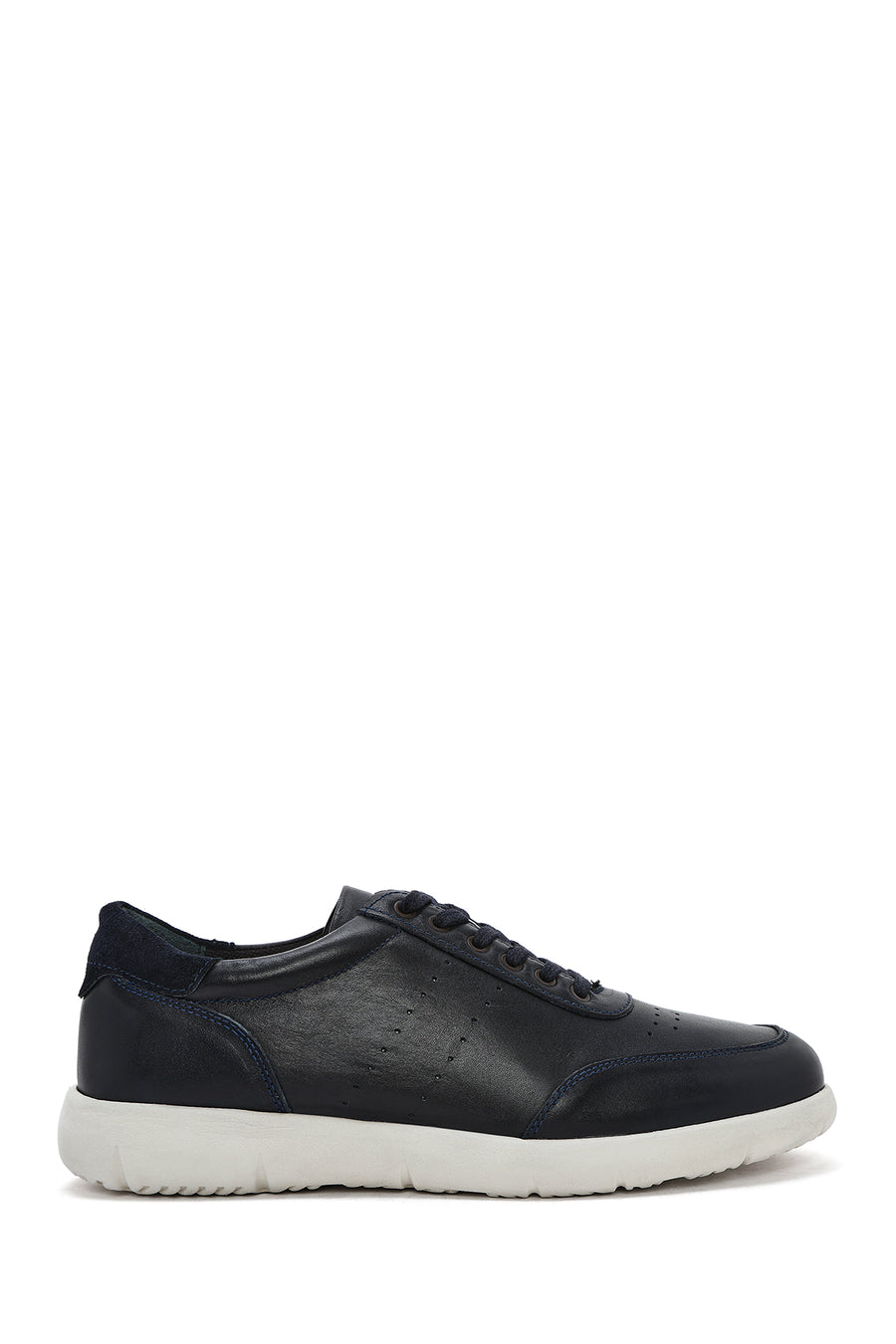 Erkek Lacivert Bağcıklı Deri Casual Sneaker 25SFD680518 | Derimod