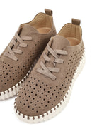 Woman Mink Lace-Up Thick-Soled Patterned Suede Comfort Shoes | Derimod