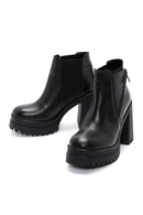 Women's Black Zippered Thick Heeled Leather Boots | Derimod