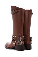 Women's Brown Leather Buckle Boots | Derimod