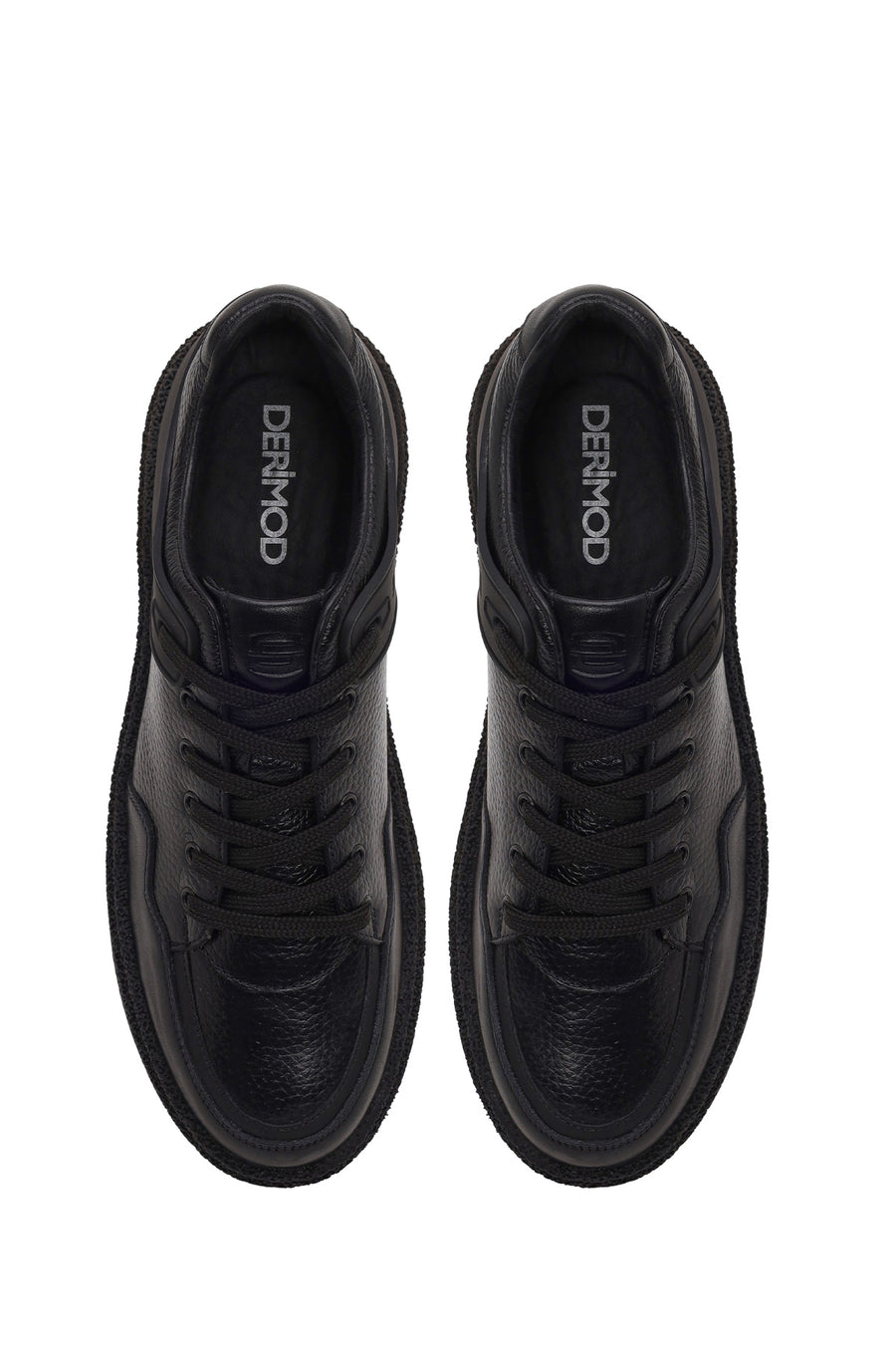 Male Black Lace-Up Thick-Soled Leather Sneaker