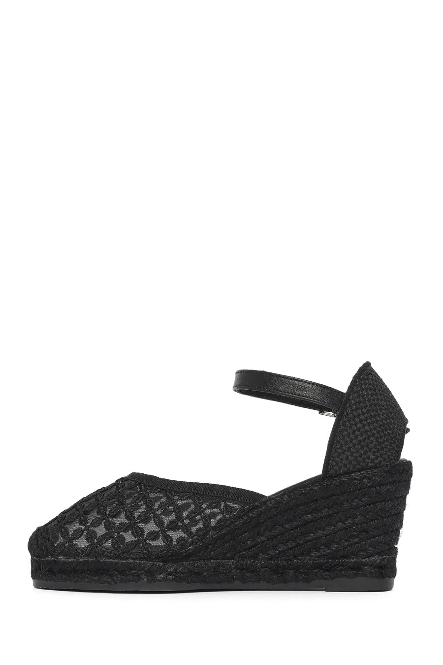 Women's Black Ankle Buckle Platform Espadrilles