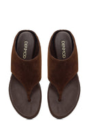 Women's Brown Platform Suede Leather Slippers | Derimod