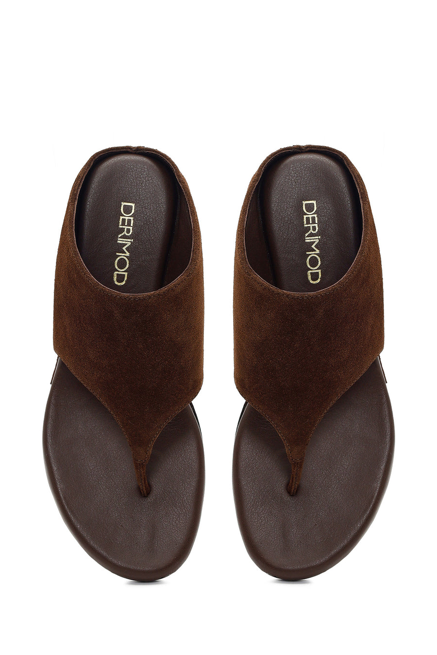 Women's Brown Platform Suede Leather Slippers