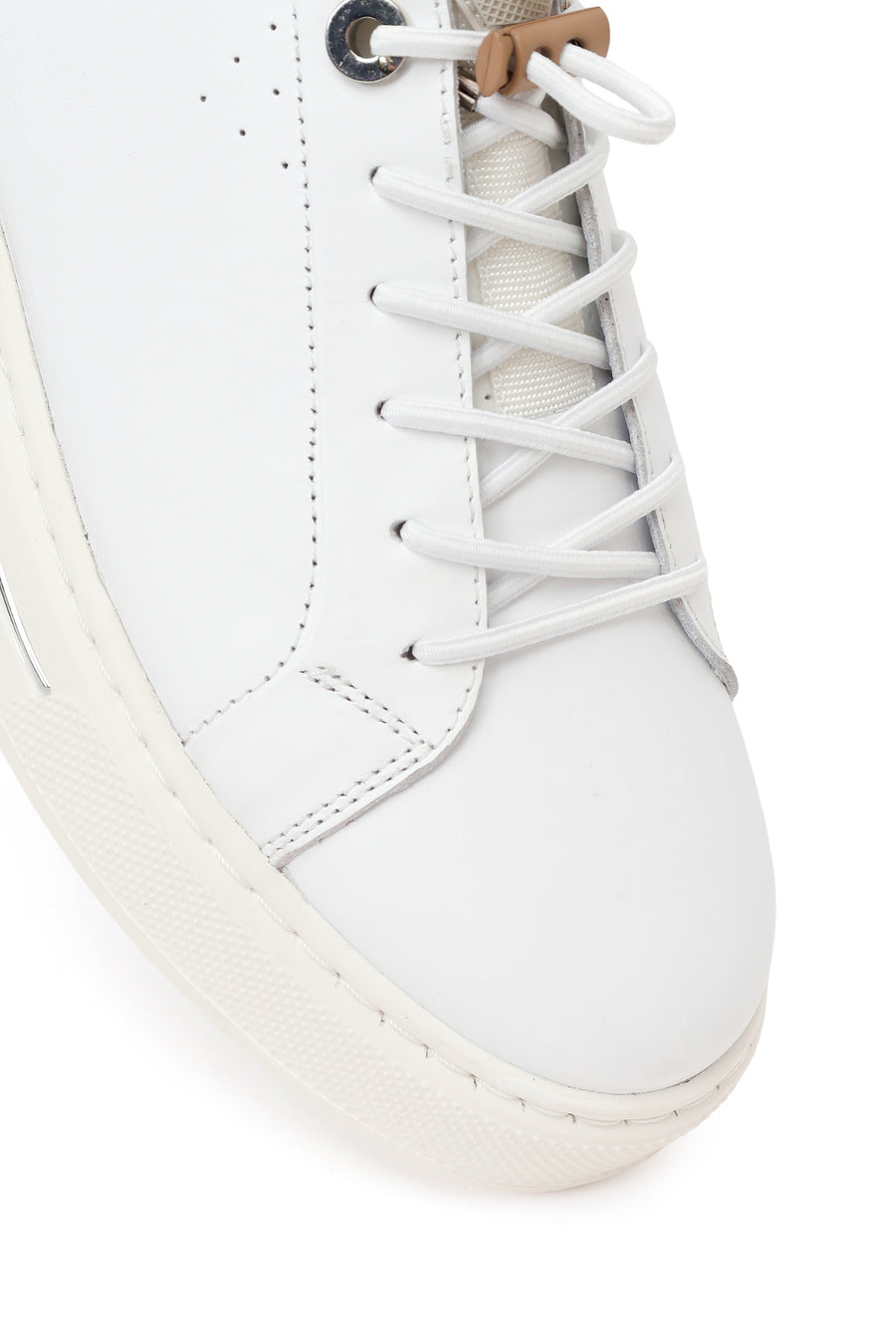 Men's White Lace-up Thick-Sole Leather Sneaker