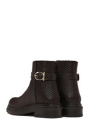 Woman Brown Zip Closure Printed Leather Boots | Derimod