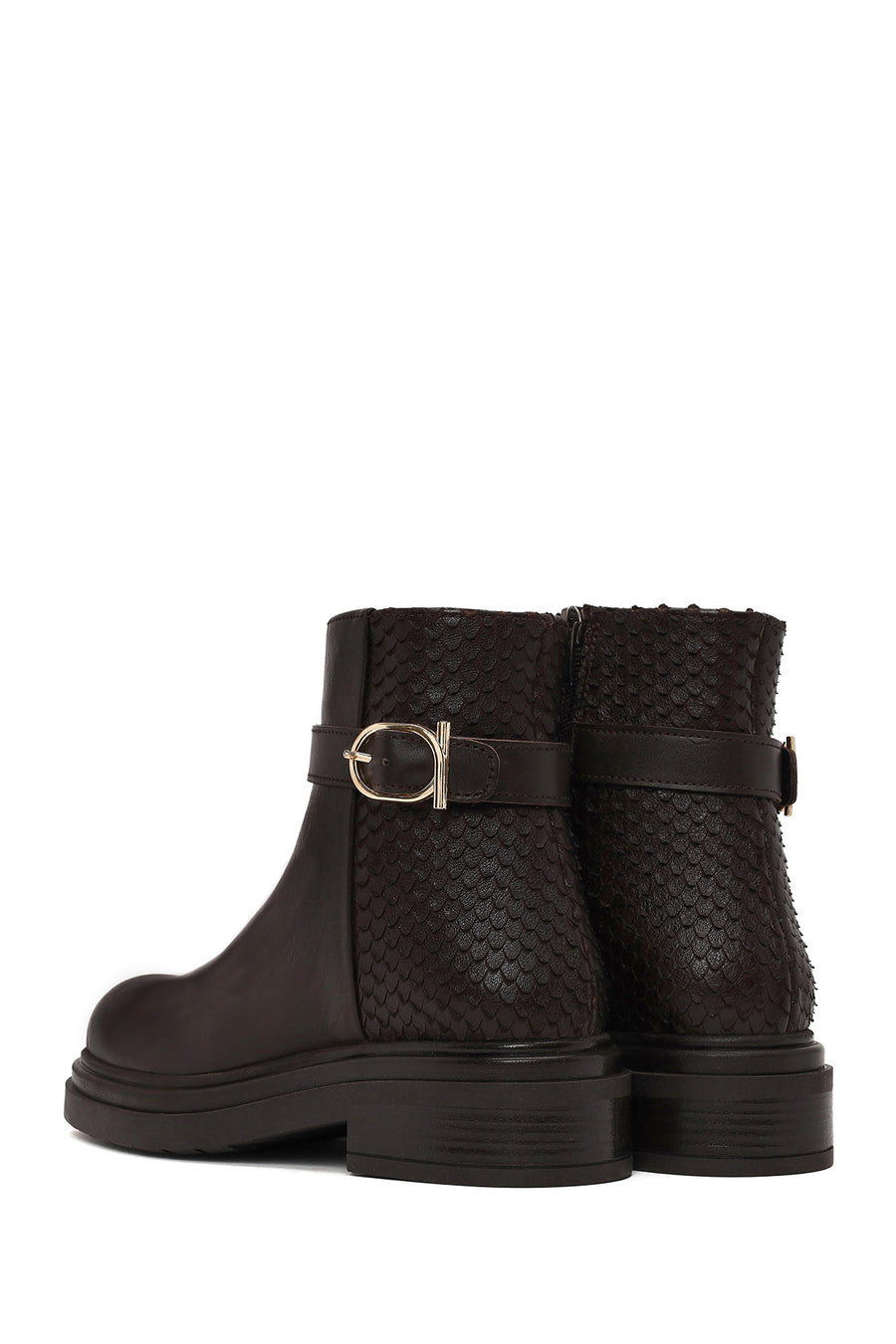 Woman Brown Zip Closure Printed Leather Boots