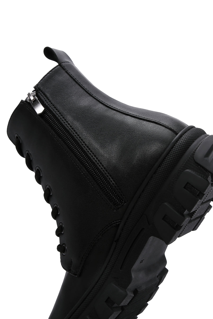 Women's Black Lace-Up Zipper Detailed Combat Boots