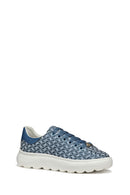 Geox Women's Blue D Spherica Ec4.D - Em. Tex + Sy Laced Patterned Thick Soled Sneaker | Derimod