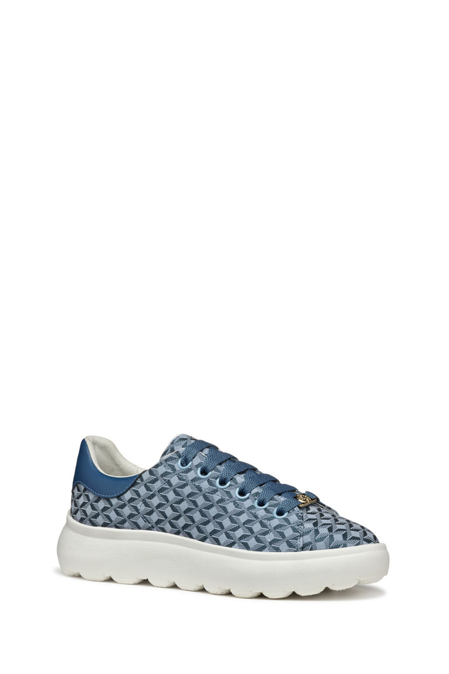Geox Women's Blue D Spherica Ec4.D - Em. Tex + Sy Laced Patterned Thick Soled Sneaker