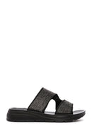 Women's Black Stone Comfort Slippers | Derimod