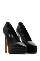 Women's Black Platform Heeled Leather Stiletto | Derimod