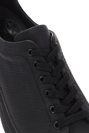 Men's Black Lace-Up Perforated Leather Sneakers | Derimod