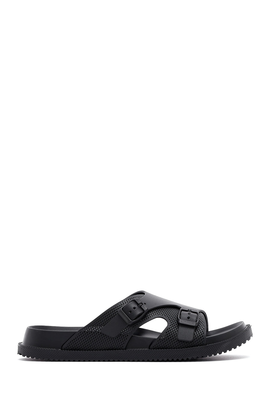 Men's Black Buckled Slippers