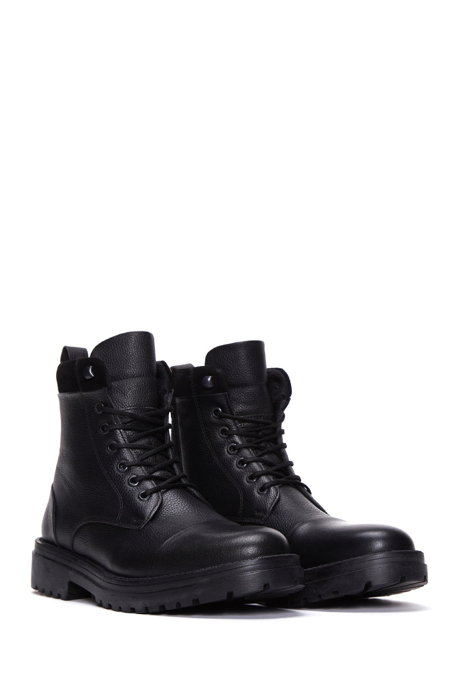 Men's Black Leather Zippered Flat Boots