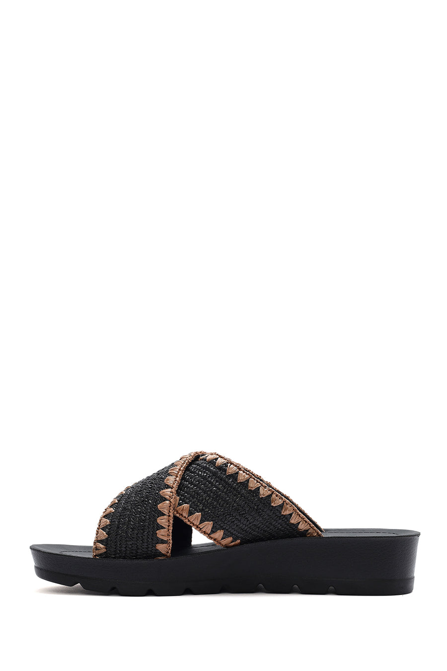 Women's Black Thick-Soled Straw Slippers