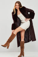 Penelope Women's Burgundy Fur Leather Coat | Derimod