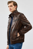 Felix Men's Brown Leather Jacket | Derimod