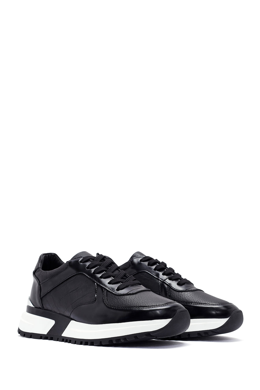 Men's Black Lace-up Leather Sneaker