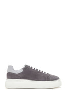 Men's Gray Thick Soled Suede Leather Sneaker | Derimod