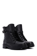 Women's Black Zippered Buckle Detailed Leather Casual Boots | Derimod