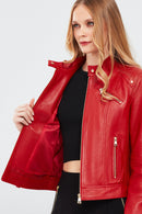 Sonia Women's Red Short Leather Jacket | Derimod