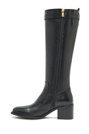 Woman Black Zip Closure Chunky Heeled Leather Boots | Derimod