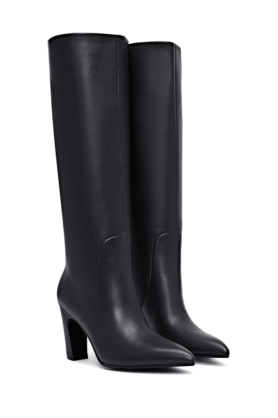Women's Black Thick Heeled Leather Boot