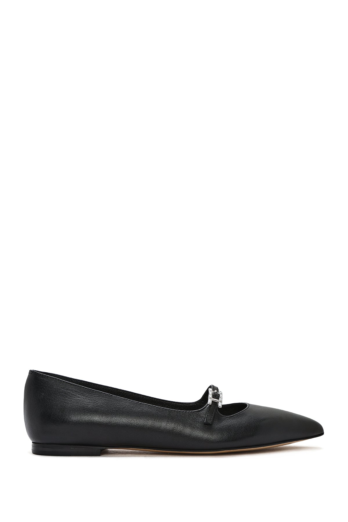 Women's Black Buckle Detailed Leather Ballerinas 24WFD230218 | Derimod